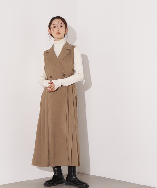 N.(N. Natural Beauty Basic)(エヌエヌナチュラルビューティーベーシック)の「【PS/低身長サイズ】サイドプリーツテーラージャンスカ(ワンピース・レディース・ダークブラウン/ベージュ・MEDIUM/P/S)」の17枚目の写真