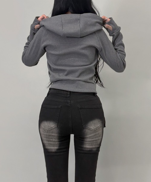 FOLLOWIN（フォロウィン）の「2color/レイヤードデザイン フレアデニムパンツ（デニムパンツ・レディース・ブラック/ブルー・SMALL/MEDIUM/LARGE）」の8枚目の写真