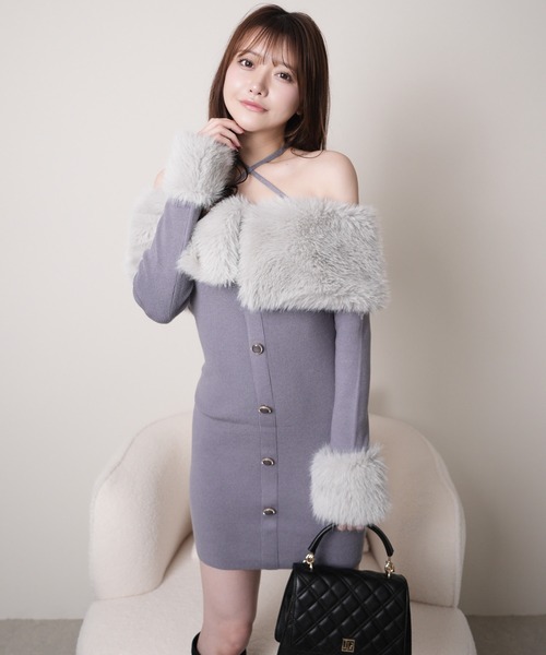 ファーオフショルボタンニットワンピース（ワンピース）｜LIPSERVICE