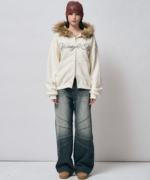 Midnight Move（ミッドナイトムーブ）の「A'GEM/9 × .kom 『MIDNIGHT MOVE/ミッドナイトムーブ』hair hood zip up/ヘアー フードジップパーカー（パーカー・レディース・アイボリー/ブラック・FREE）」の21枚目の写真