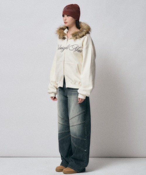 Midnight Move（ミッドナイトムーブ）の「A'GEM/9 × .kom 『MIDNIGHT MOVE/ミッドナイトムーブ』hair hood zip up/ヘアー フードジップパーカー（パーカー・レディース・アイボリー/ブラック・FREE）」の17枚目の写真