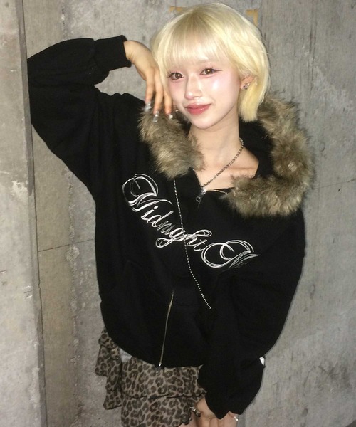 Midnight Move（ミッドナイトムーブ）の「A'GEM/9 × .kom 『MIDNIGHT MOVE/ミッドナイトムーブ』hair hood zip up/ヘアー フードジップパーカー（パーカー・レディース・アイボリー/ブラック・FREE）」の10枚目の写真