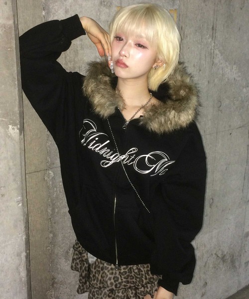 Midnight Move（ミッドナイトムーブ）の「A'GEM/9 × .kom 『MIDNIGHT MOVE/ミッドナイトムーブ』hair hood zip up/ヘアー フードジップパーカー（パーカー・レディース・アイボリー/ブラック・FREE）」の7枚目の写真