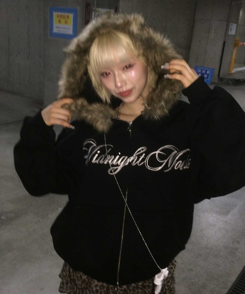 Midnight Move（ミッドナイトムーブ）の「A'GEM/9 × .kom 『MIDNIGHT MOVE/ミッドナイトムーブ』hair hood zip up/ヘアー フードジップパーカー（パーカー・レディース・アイボリー/ブラック・FREE）」の6枚目の写真