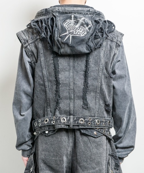 おすし　新品　mal.購入レレレさん激推し デニムオーバーサイズブルゾン セール】RESISTANCE(レジスタンス)2WAY フード レザータッチ/デニム