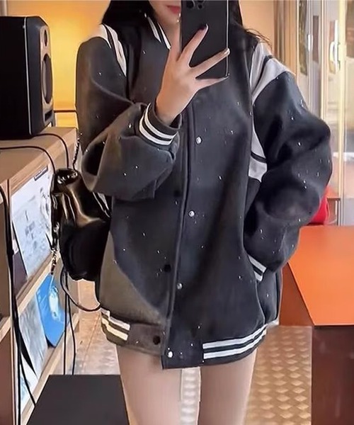 配色ラインルーズシルエットラメスタジャン（スタジャン）｜Songe