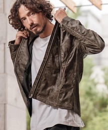 CAMBIO（カンビオ）の「mj11217-合成皮革デニムライクシングルライダース ジャケット(HLCM0204)（ライダースジャケット）」