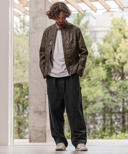 CAMBIO（カンビオ）の「mj11217-合成皮革デニムライクシングルライダース ジャケット(HLCM0204)（ライダースジャケット・メンズ・ブラウン/ブルー/ブラック・S/M/L）」の7枚目の写真