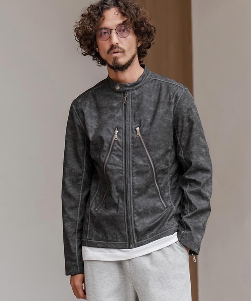 CAMBIO（カンビオ）の「mj11217-合成皮革デニムライクシングルライダース ジャケット(HLCM0204)（ライダースジャケット・メンズ・ブラウン/ブルー/ブラック・S/M/L）」の8枚目の写真