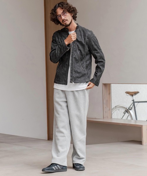 CAMBIO（カンビオ）の「mj11217-合成皮革デニムライクシングルライダース ジャケット(HLCM0204)（ライダースジャケット・メンズ・ブラウン/ブルー/ブラック・S/M/L）」の10枚目の写真