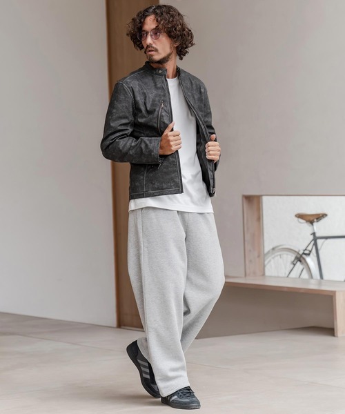 CAMBIO（カンビオ）の「mj11217-合成皮革デニムライクシングルライダース ジャケット(HLCM0204)（ライダースジャケット・メンズ・ブラウン/ブルー/ブラック・S/M/L）」の13枚目の写真