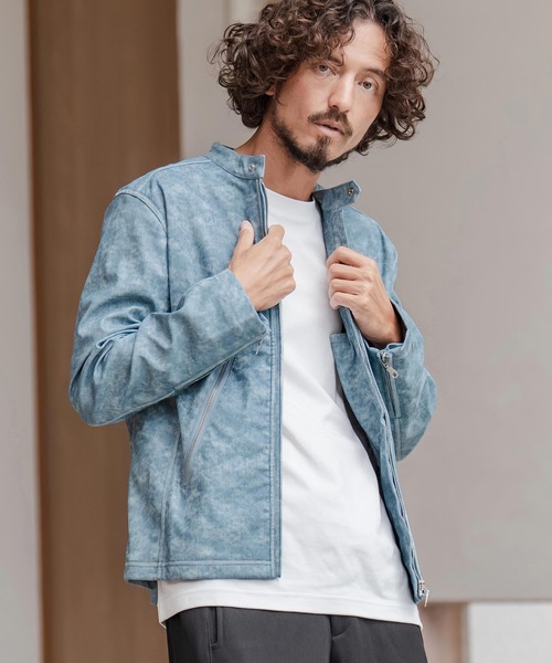 CAMBIO（カンビオ）の「mj11217-合成皮革デニムライクシングルライダース ジャケット(HLCM0204)（ライダースジャケット・メンズ・ブラウン/ブルー/ブラック・S/M/L）」の18枚目の写真