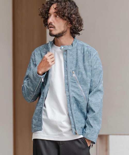 CAMBIO（カンビオ）の「mj11217-合成皮革デニムライクシングルライダース ジャケット(HLCM0204)（ライダースジャケット・メンズ・ブラウン/ブルー/ブラック・S/M/L）」の16枚目の写真