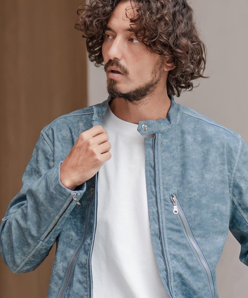 CAMBIO（カンビオ）の「mj11217-合成皮革デニムライクシングルライダース ジャケット(HLCM0204)（ライダースジャケット・メンズ・ブラウン/ブルー/ブラック・S/M/L）」の20枚目の写真