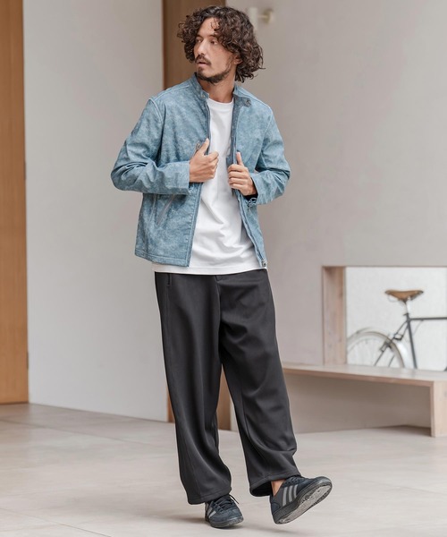 CAMBIO（カンビオ）の「mj11217-合成皮革デニムライクシングルライダース ジャケット(HLCM0204)（ライダースジャケット・メンズ・ブラウン/ブルー/ブラック・S/M/L）」の19枚目の写真