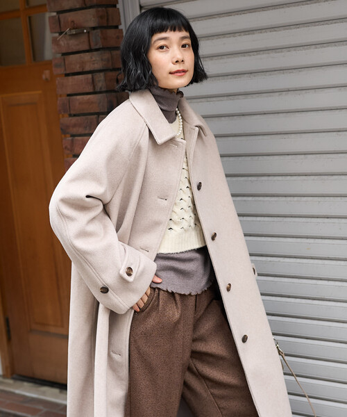 低身長サイズあり＞ビーバーロングコート/ステンカラーコート（ステン