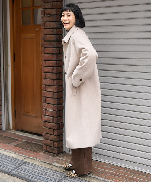 FREAK'S STORE（フリークスストア）の「＜低身長サイズあり＞ビーバーロングコート/ステンカラーコート（ステンカラーコート・レディース・ブラック/ブラウン/ベージュ・ﾌﾘ-/SMALL）」の5枚目の写真