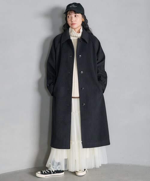 低身長サイズあり＞ビーバーロングコート/ステンカラーコート（ステン