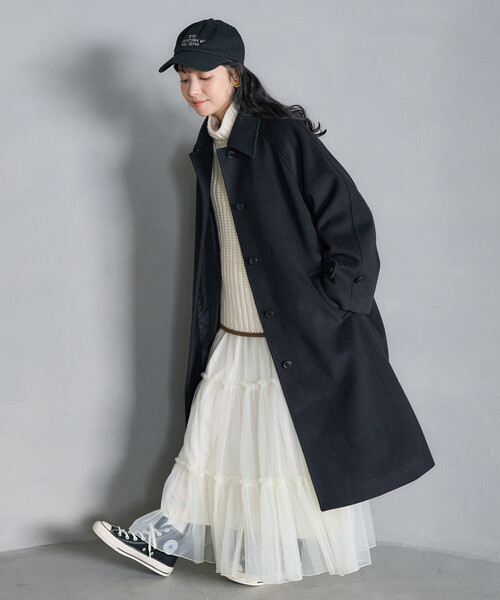 FREAK'S STORE（フリークスストア）の「＜低身長サイズあり＞ビーバーロングコート/ステンカラーコート（ステンカラーコート・レディース・ブラック/ブラウン/ベージュ・ﾌﾘ-/SMALL）」の18枚目の写真