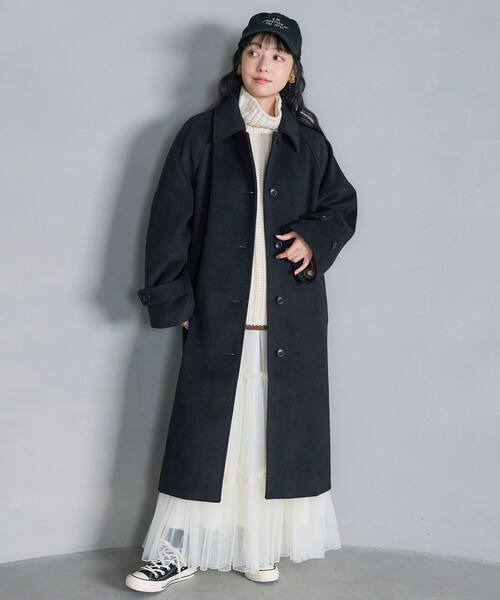 低身長サイズあり＞ビーバーロングコート/ステンカラーコート（ステン