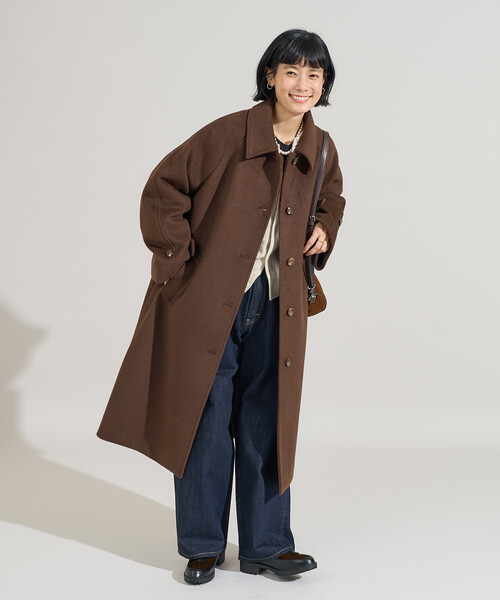 セール】＜低身長サイズあり＞ビーバーロングコート/ステンカラー