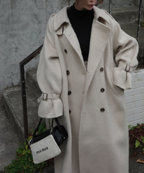 WILLFULLY（ウィルフリー）の「shaggy volume sleeve trench long coat（トレンチコート・レディース・ベージュ系その他/チャコール・FREE）」の8枚目の写真