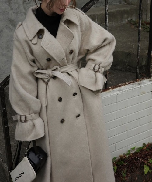 WILLFULLY（ウィルフリー）の「shaggy volume sleeve trench long coat（トレンチコート・レディース・ベージュ系その他/チャコール・FREE）」の9枚目の写真