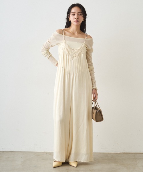 LOUNGEDRESS（ラウンジドレス）の「レースサテンキャミオールインワン（つなぎ/オールインワン・レディース・オフホワイト/ブラック・FREE）」の7枚目の写真