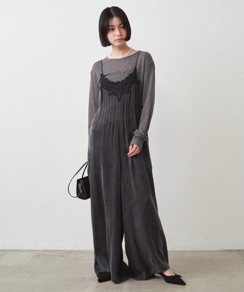 レースサテンキャミオールインワン（つなぎ/オールインワン