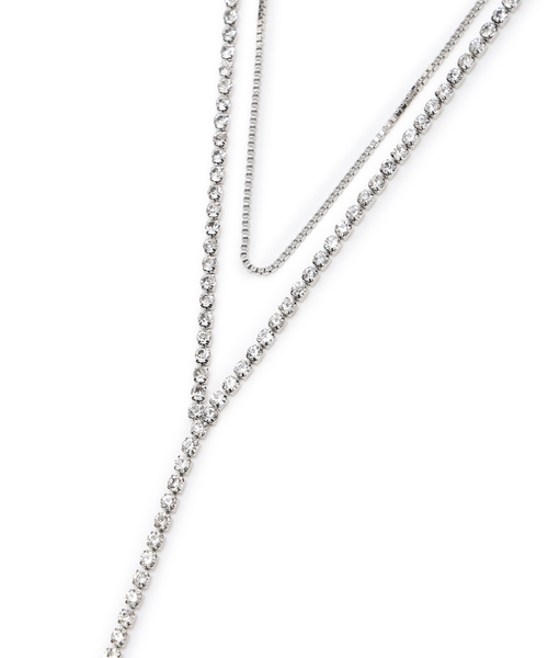 A/C DESIGN BY ALPHA CUBIC（エーシーデザインバイアルファキュービック）の「ラインストーンチェーン2連ネックレス（ネックレス・レディース・ゴールド/シルバー・フリー）」の3枚目の写真