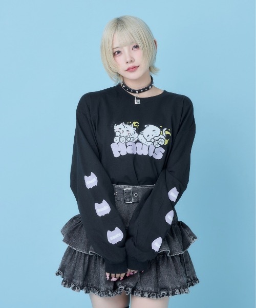 Hauls(ハウルズ)の「おねんねBIGロンTEE(Tシャツ/カットソー・レディース・ホワイト/ブラック・FREE)」の2枚目の写真