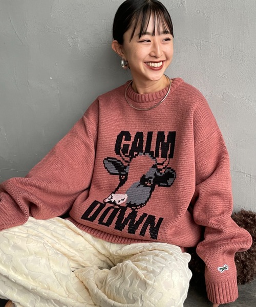 TOWNCRAFT（タウンクラフト）の「[TOWN CRAFT/タウンクラフト・THE FOX/ザフォックス] 別注 アニマル柄ジャガードニット（ニット/セーター・レディース・ナチュラル/ネイビー/キャメル/ピンク・S/M/L）」の4枚目の写真