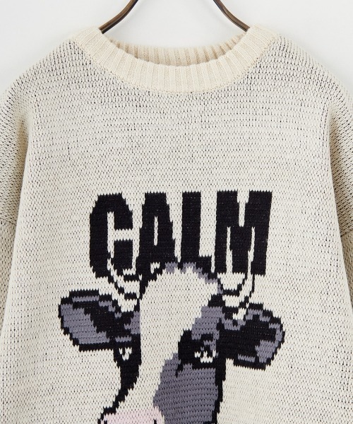 TOWNCRAFT（タウンクラフト）の「[TOWN CRAFT/タウンクラフト・THE FOX/ザフォックス] 別注 アニマル柄ジャガードニット（ニット/セーター・レディース・ナチュラル/ネイビー/キャメル/ピンク・S/M/L）」の6枚目の写真