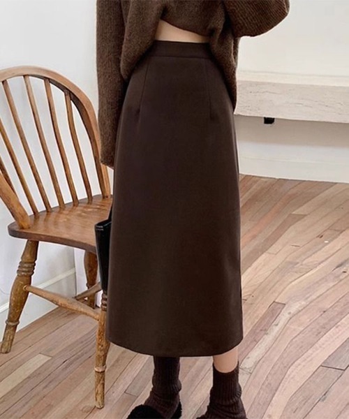 SallyLunn(サリーラン)の「ハイウエストミモレ丈スカート(スカート・レディース・ブラウン/ブラック/グレー・LARGE/MEDIUM)」の1枚目の写真