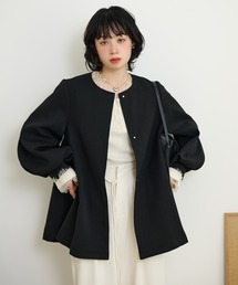 collarless belted medium coat /ノーカラーベルト付きミディアムコート