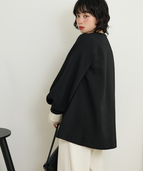 LAULEN（ローレン）の「collarless belted medium coat /ノーカラーベルト付きミディアムコート（ノーカラーコート・レディース・ベージュ/ブラック・FREE）」の5枚目の写真