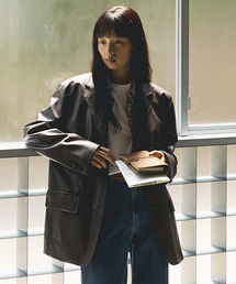 leather single jacket-brown