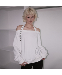 Eyelet Strap Open Sweatshirt [Ivory]