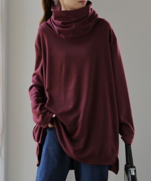 HUG.U(ハグユー)の「「小顔」 ボリュームタートルトップス(Tシャツ/カットソー・レディース・ホワイト/ワインレッド/ダークベージュ/グレー/ブラック・FREE)」の7枚目の写真