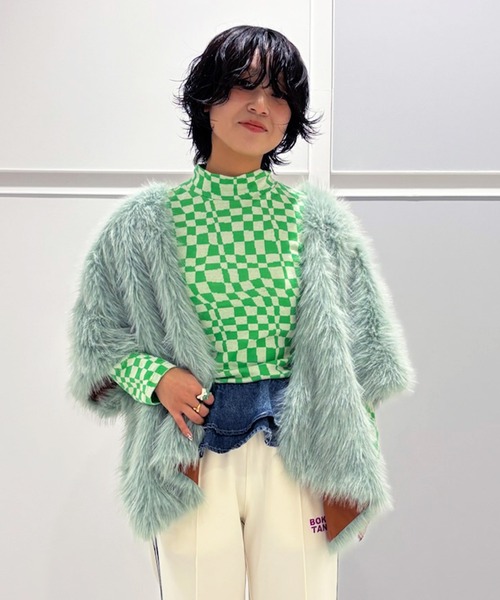 【未使用】Stand Alone ファーショール カーキ×ホワイト 未使用】Stand Alone ファーショール カーキ×ホワイト