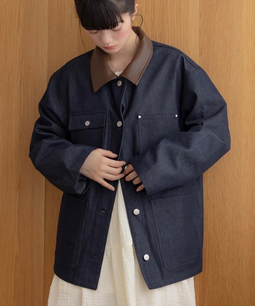 REMOON(リムーン)の「アソート切替カバーオール(カバーオール・レディース・ベージュ/インディゴブルー・FREE)」の2枚目の写真