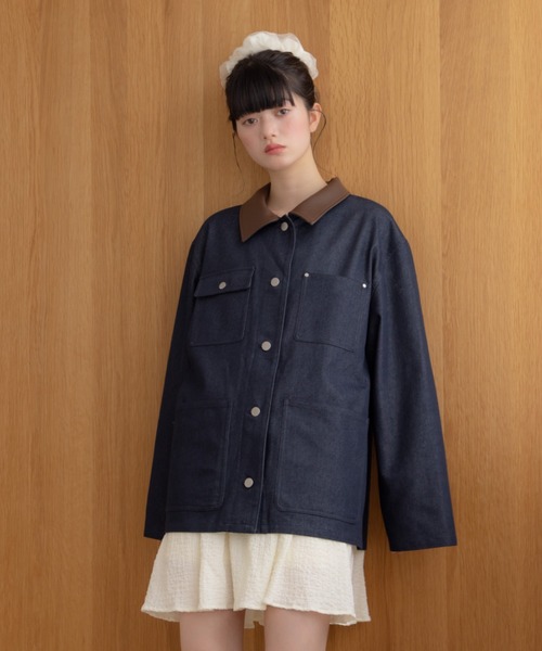 REMOON(リムーン)の「アソート切替カバーオール(カバーオール・レディース・ベージュ/インディゴブルー・FREE)」の3枚目の写真