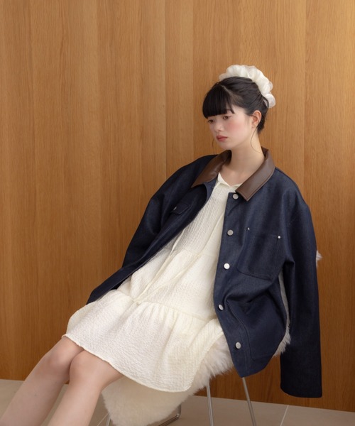 REMOON(リムーン)の「アソート切替カバーオール(カバーオール・レディース・ベージュ/インディゴブルー・FREE)」の4枚目の写真