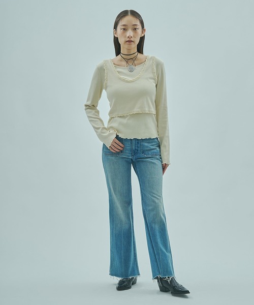 ROSE BUD(ローズバッド)の「(mag.by c)LAYERED RIB TOP(Tシャツ/カットソー・レディース・ホワイト/ブラウン・ONE SIZE)」の6枚目の写真
