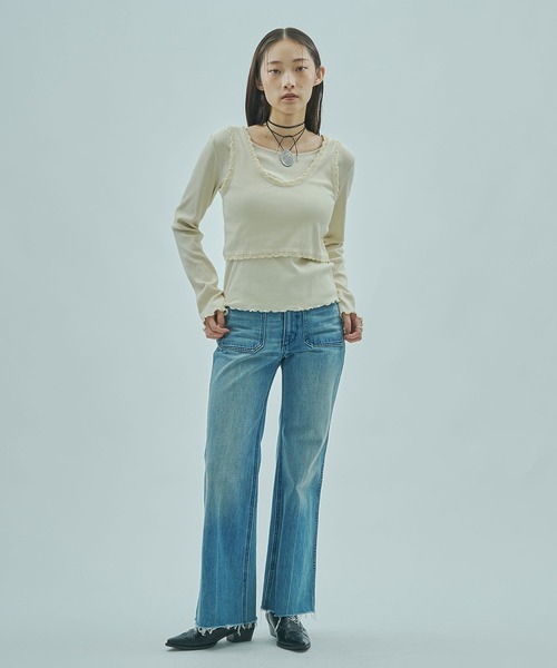 ROSE BUD(ローズバッド)の「(mag.by c)LAYERED RIB TOP(Tシャツ/カットソー・レディース・ホワイト/ブラウン・ONE SIZE)」の7枚目の写真