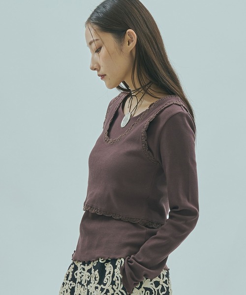 ROSE BUD(ローズバッド)の「(mag.by c)LAYERED RIB TOP(Tシャツ/カットソー・レディース・ホワイト/ブラウン・ONE SIZE)」の11枚目の写真