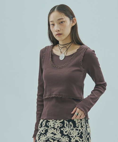 ROSE BUD(ローズバッド)の「(mag.by c)LAYERED RIB TOP(Tシャツ/カットソー・レディース・ホワイト/ブラウン・ONE SIZE)」の12枚目の写真