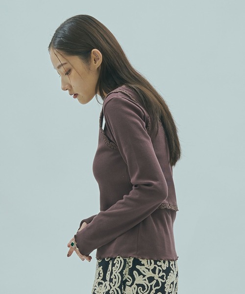 ROSE BUD(ローズバッド)の「(mag.by c)LAYERED RIB TOP(Tシャツ/カットソー・レディース・ホワイト/ブラウン・ONE SIZE)」の13枚目の写真