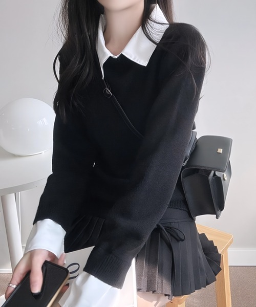 yuue' ( wear )(ユーイ)の「シャツレイヤードニットトップス(ニット/セーター・レディース・グレー/ネイビー/ブラック・FREE)」の2枚目の写真