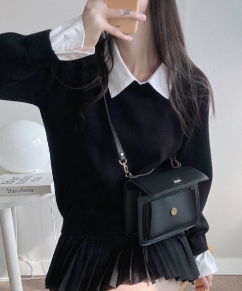 yuue' ( wear )(ユーイ)の「シャツレイヤードニットトップス(ニット/セーター・レディース・グレー/ネイビー/ブラック・FREE)」の4枚目の写真